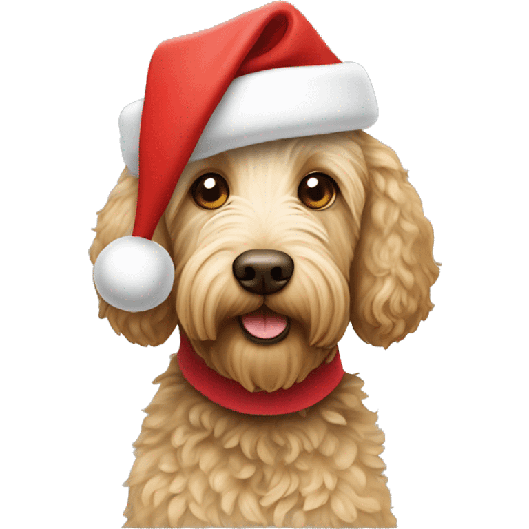 Labradoodle wearing a Santa hat emoji