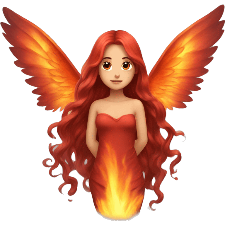 big wings, fire, Beautiful, fairy, red, long hair emoji