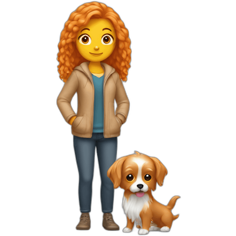 orange hair woman holding yorkshire dog emoji