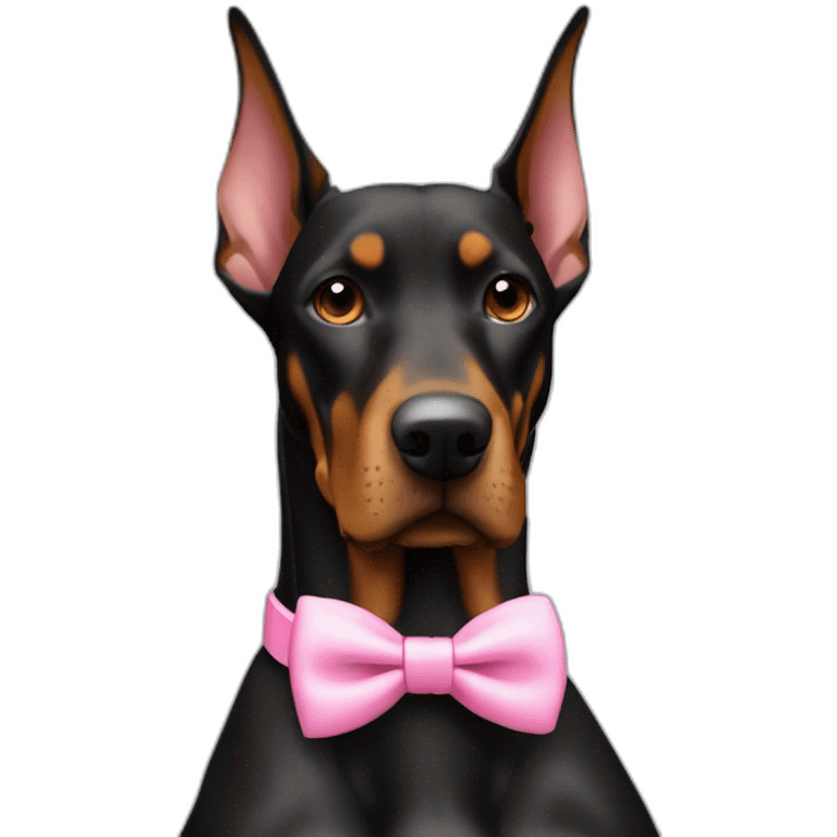 3 dobermans one white with pink bow tie on the neck one black one brown emoji