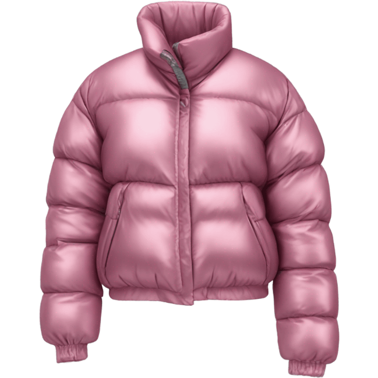 Realistic isolated side view of an open metallic pink cropped puffer jacket. emoji