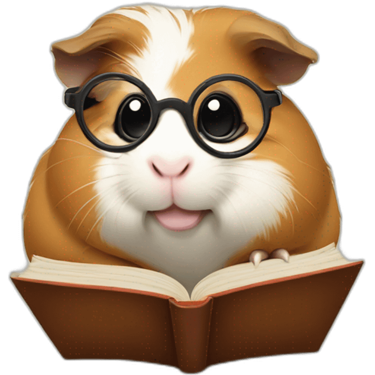 Fat guinea pig reading a book and wearing glasses emoji