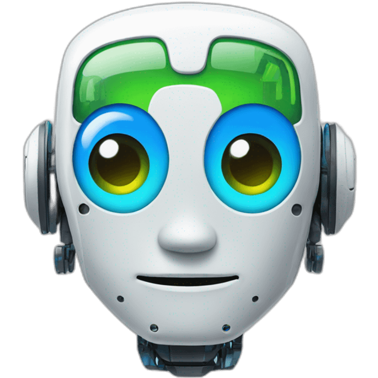 Robot with blue white green details emoji