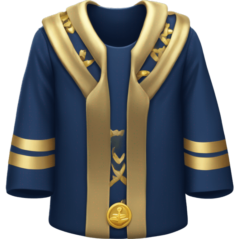 navy blue church robe with a small gold gross on the chest emoji