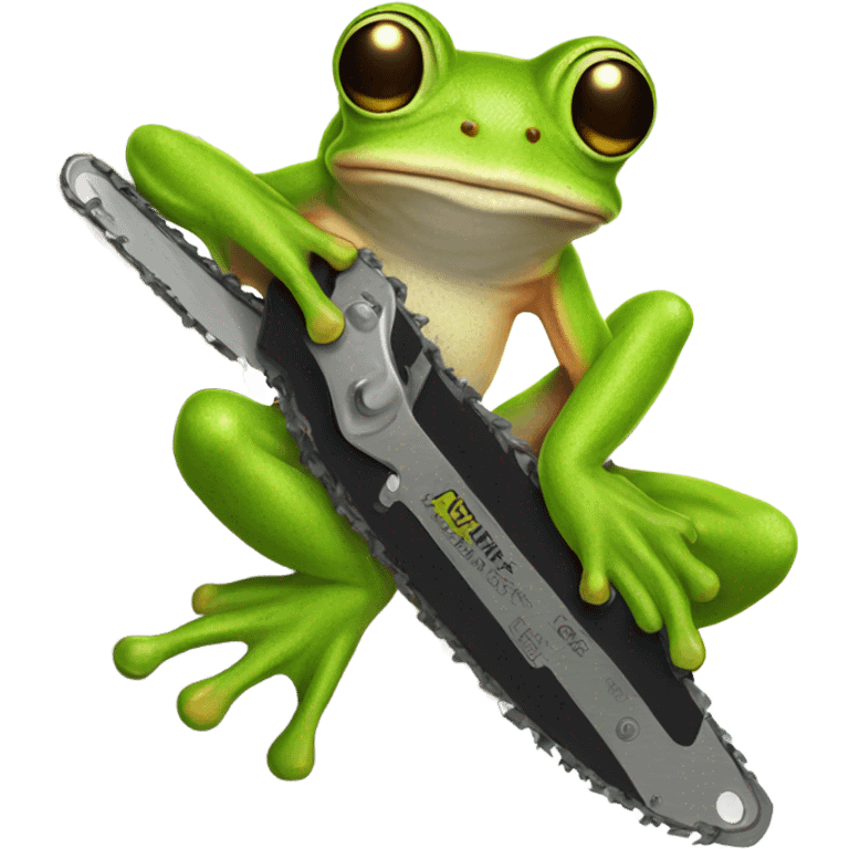 Tree frog sitting on a chainsaw  emoji