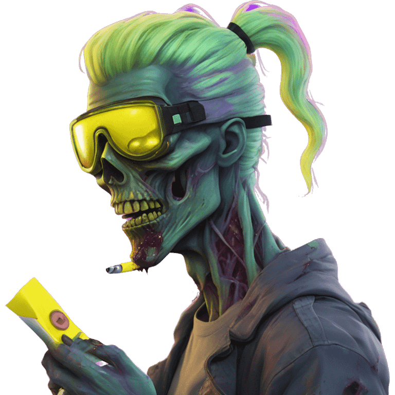 .Zombie_ Smoking Vaporwave black holographic oilslick zombie unicorn yellow caution tape  emoji