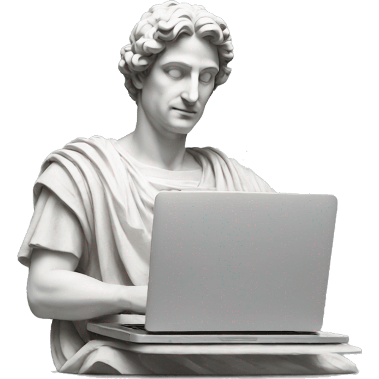 Italian statue using a laptop front emoji