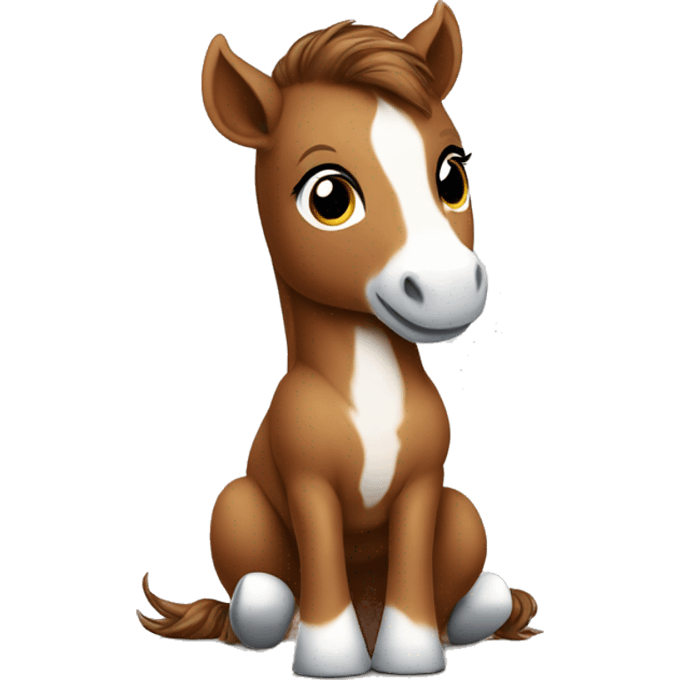 brown baby horse sitting up cute white muzzle emoji