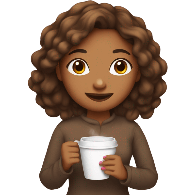 Brown girl holding coffee cup with ྀི emoji