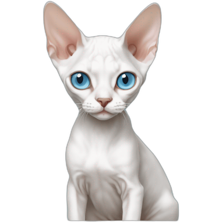 Slim white devon rex with light blue eyes working notebook emoji