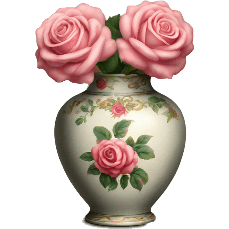 Old vintage vase with rose print emoji