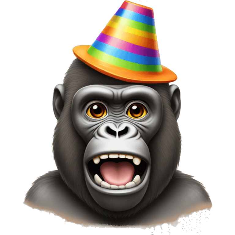 Orange Gorilla tag gorilla wearing a rainbow party hat emoji