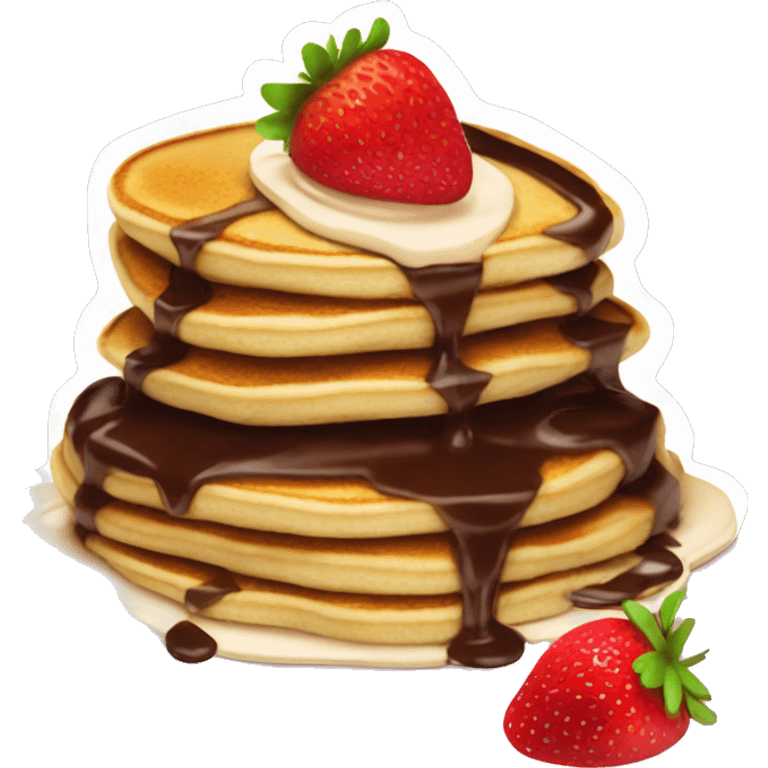 Pancakes with strawberries and chocolate sauce emoji