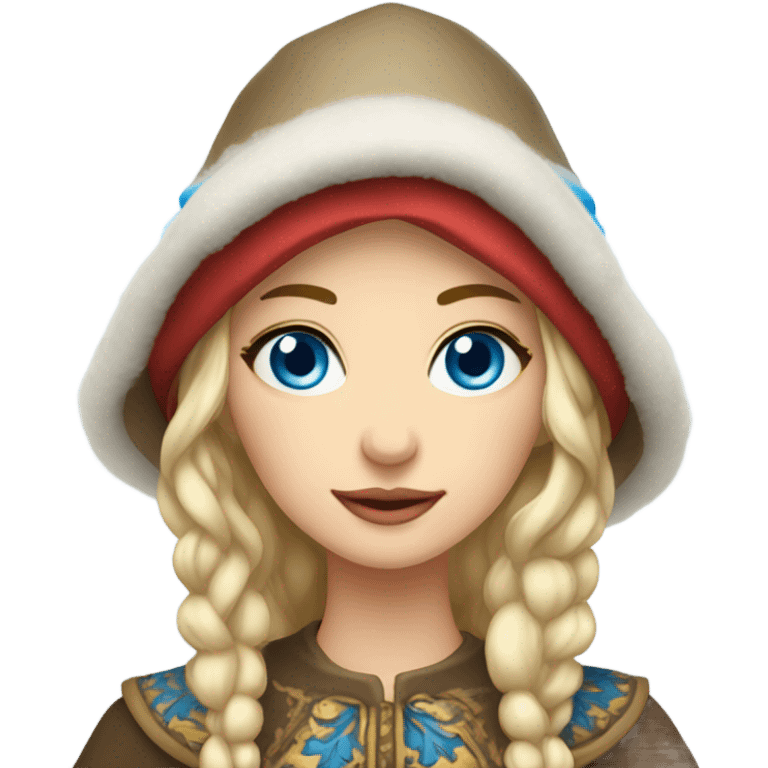 Winter Outfit, Slavic princess with a hat and blue eyes  emoji