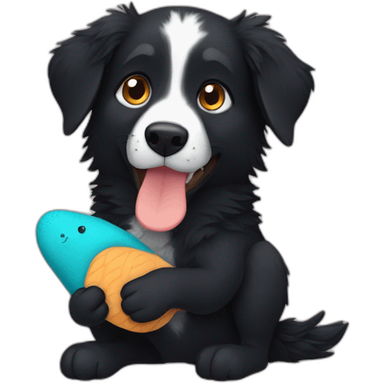 black australian shepard holding a platypus plushie emoji