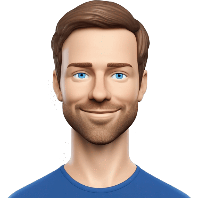 A head and shoulders shot of a 33 year old white man, with short brown hair, with stubble facial hair,   with blue eyes wearing a t-shirt. emoji