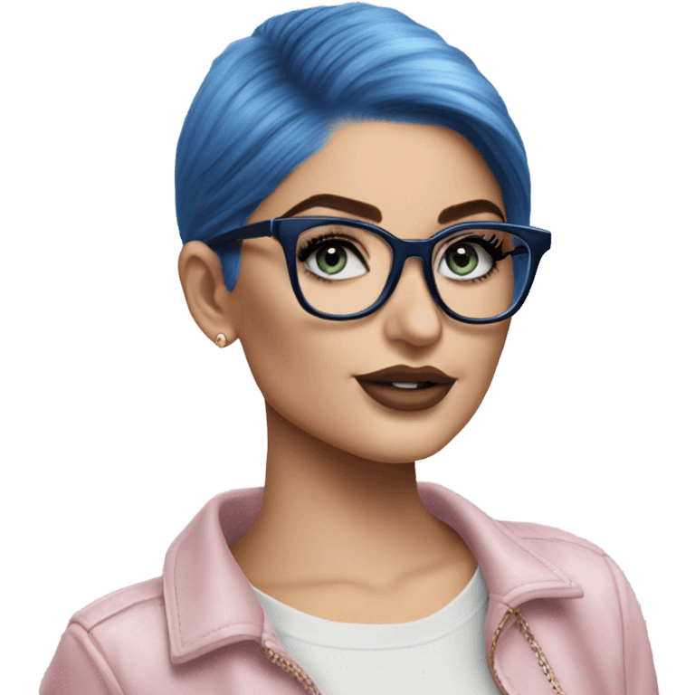 Photo Realistic kylie jenner stylish pink hair BLUE eyes and glasses classy emoji