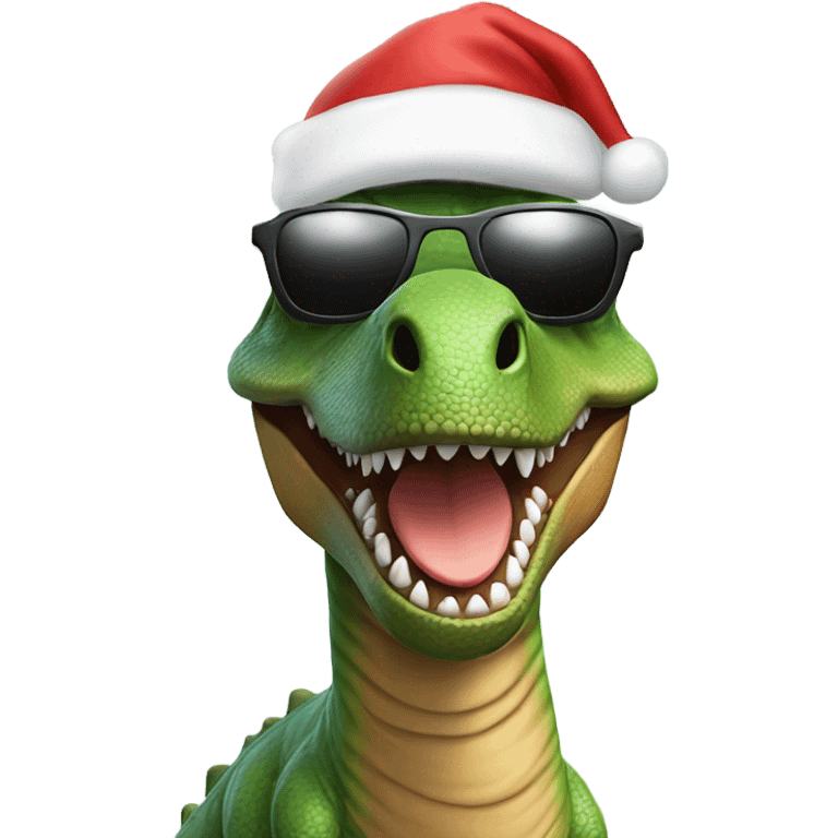 Dinosaur with a Santa hat and sunglasses emoji