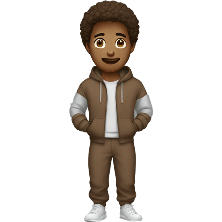 a man wearing brown sweatpants and with hoodies emoji