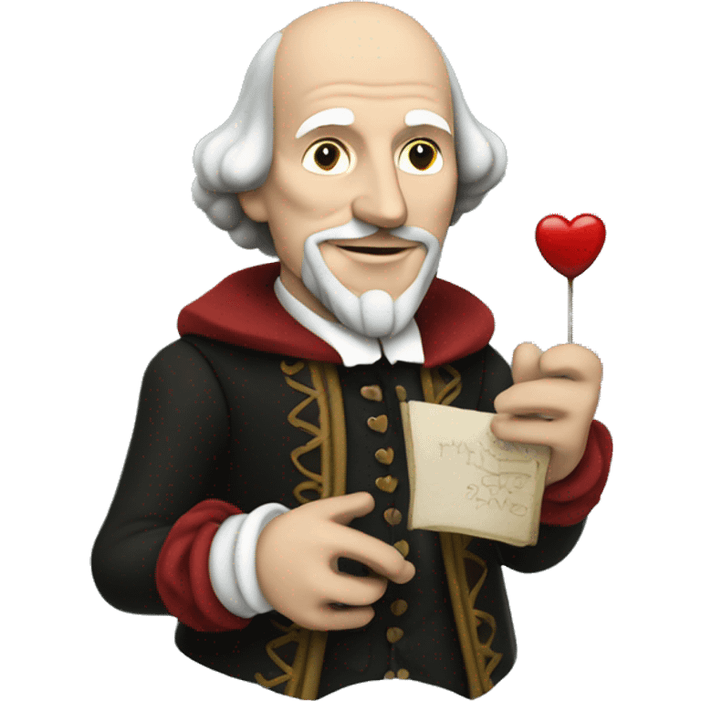 William Shakespeare holds a heart in his hand emoji