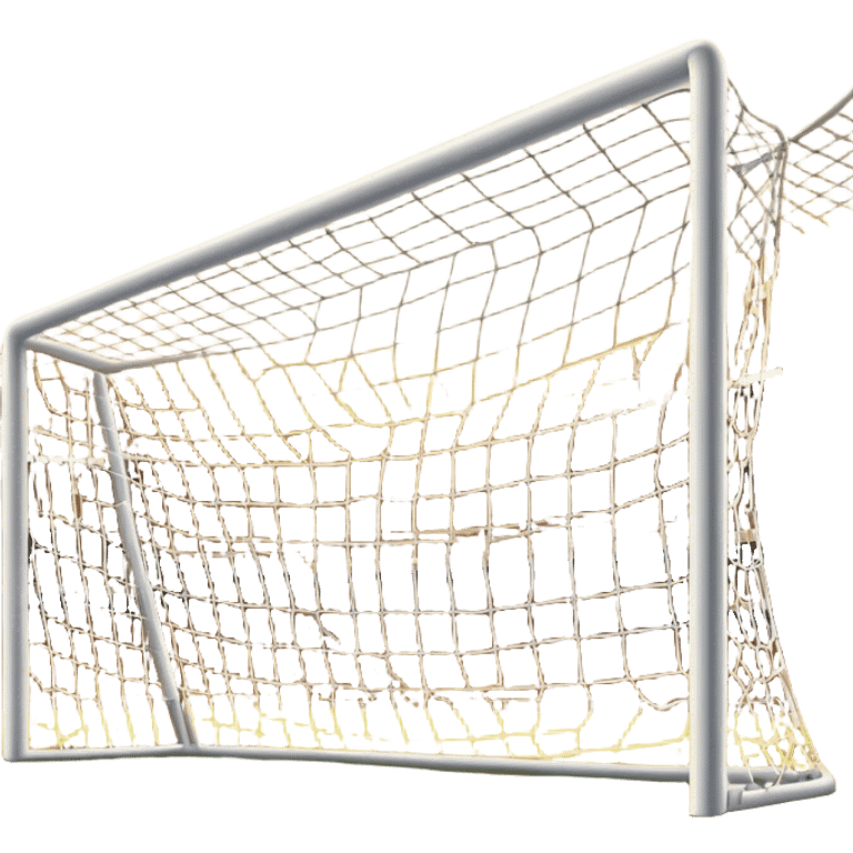 Cinematic Realistic image of a soccer goal net with intricately detailed mesh textures and subtle signs of wear, set against a dynamic, sunlit stadium backdrop that emphasizes its iconic presence in the game emoji