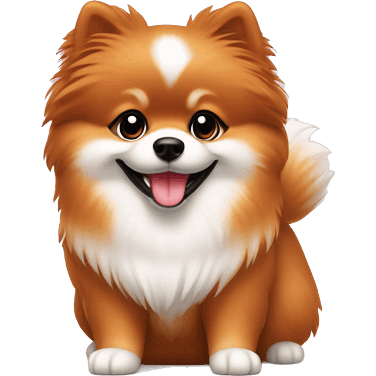 Cara de Pomeranian color rojo con el pecho blanco  sonriendo emoji