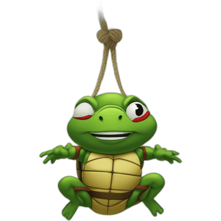 Raphael TMNT doing a meditation upside down hanging from a web emoji