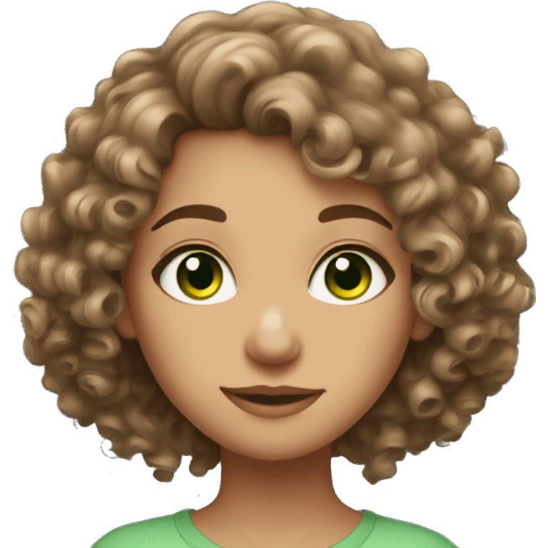 Beautiful girl with curly brown hair and green eyes emoji