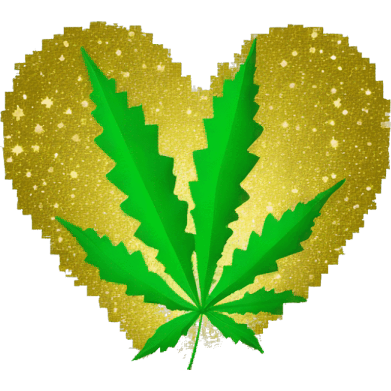 Pixel Sparkling gold stars 420 leaf hemp leaf inside a pixel heart emoji