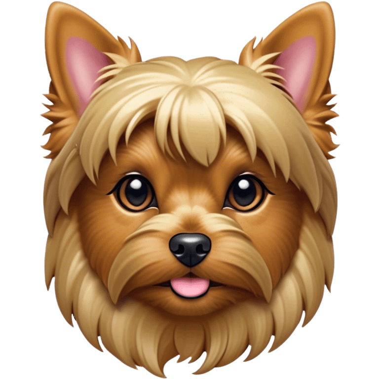 Cinematic Noble Yorkshire Terrier Portrait Emoji, Exuding refined charm and dignified poise, with a lustrous, silky fur in rich, deep hues, alert eyes and a confident expression, simplified yet exquisitely detailed, glowing with a soft, aristocratic radiance, high shine, embodying intelligent grace and classic elegance, soft glowing outline, capturing the essence of a regal Yorkshire Terrier ready to rule the screen with effortless sophistication! emoji