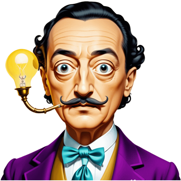 Cinematic Realistic portrait of Salvador Dalí, depicted as a surrealist artist with eccentric, expressive features and his iconic mustache, rendered with vibrant, imaginative lighting and richly detailed period attire that capture his avant-garde essence. emoji