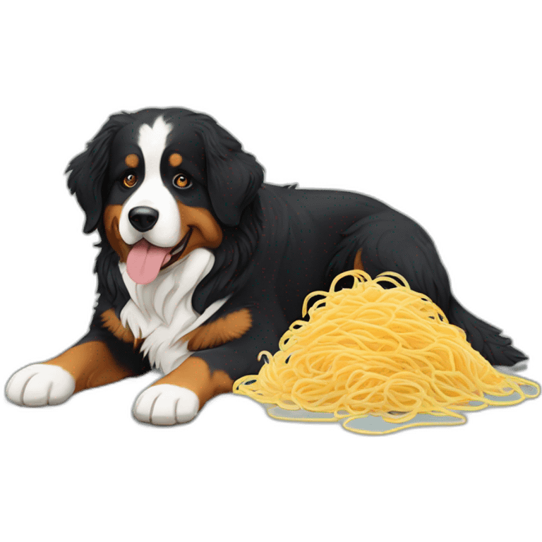 Bernese mountain dog eating spaghettis emoji