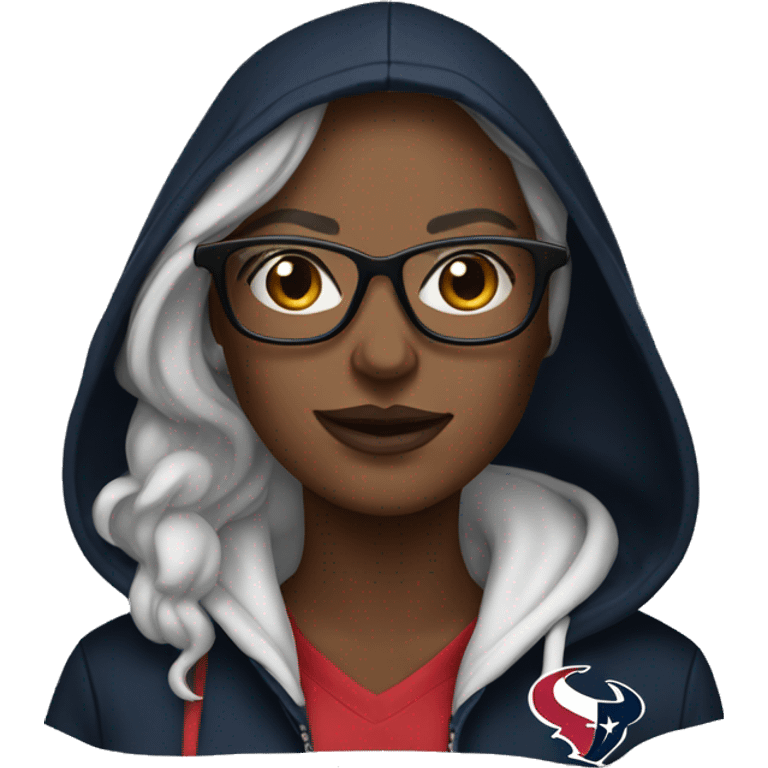 Woman with glasses in black hoodie and texans jersye emoji