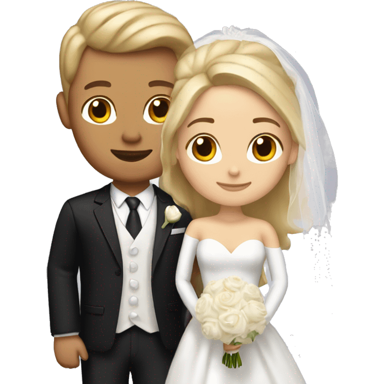 Bride with groom, both have light skin, bride is blond, groom has brown hair emoji