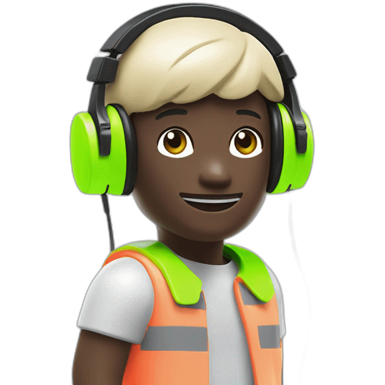 Playmobil wearing neon light clothes, having headphones emoji