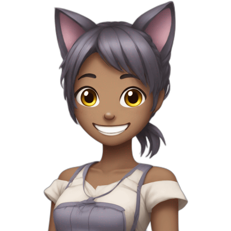 Anime cat girl with big smile emoji