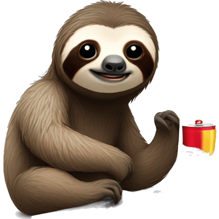 sloth with RedBull can and laptop emoji