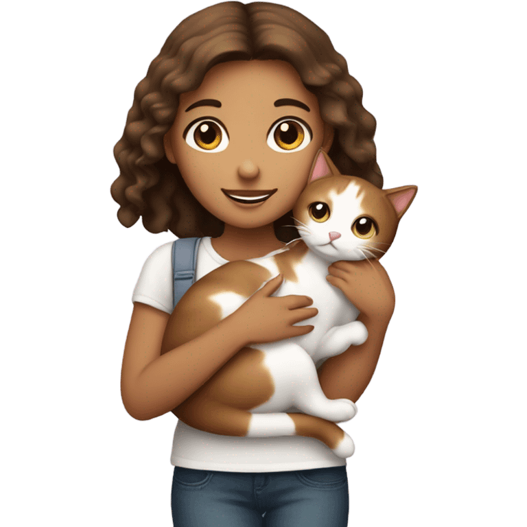 Cute girl with a brown and white cat emoji