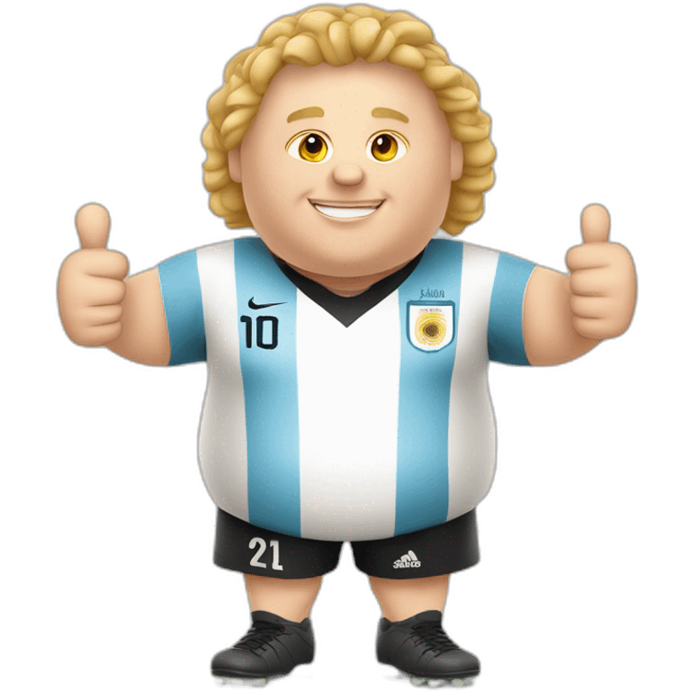 obese white man play soccer. argentina uniform. Thumbs up  emoji