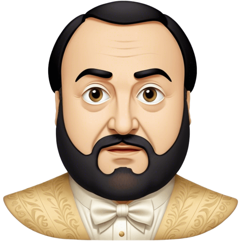 Cinematic Realistic Luciano Pavarotti Portrait Emoji, depicted as a charismatic operatic tenor with expressive eyes and commanding stage presence, rendered with rich elegant textures and warm theatrical lighting that captures his timeless vocal brilliance. emoji