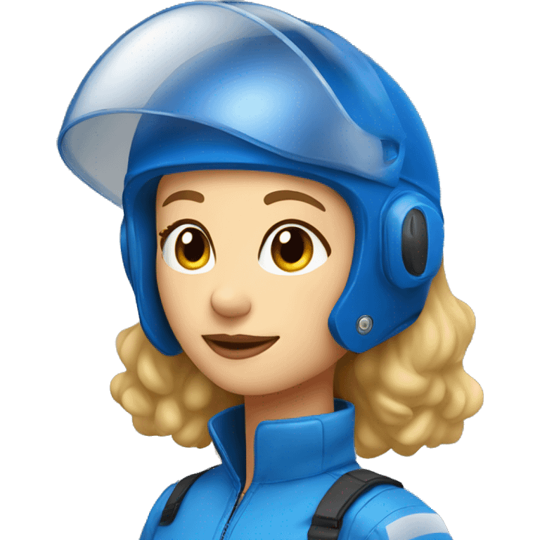 Pretty Honey blonde woman fair skin in blue helmet and blue flight jumpsuit  emoji