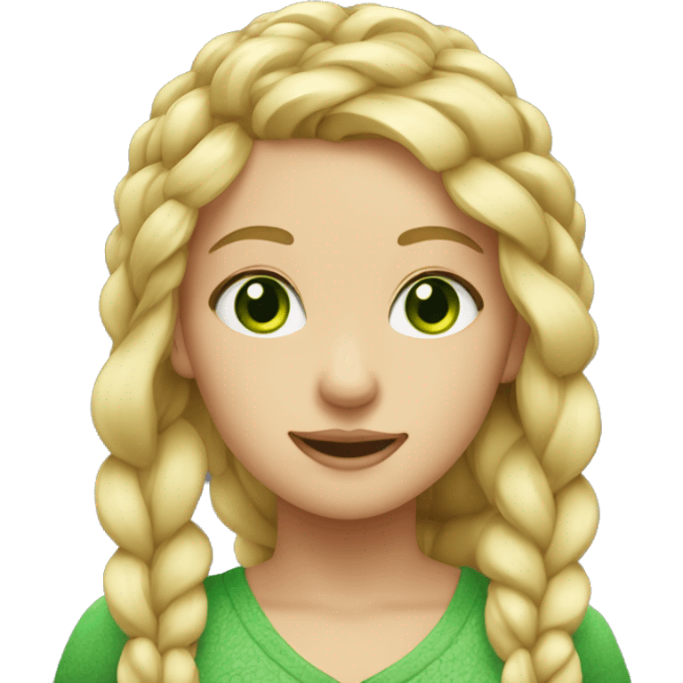 Blonde girl with one braid and green eyes  emoji