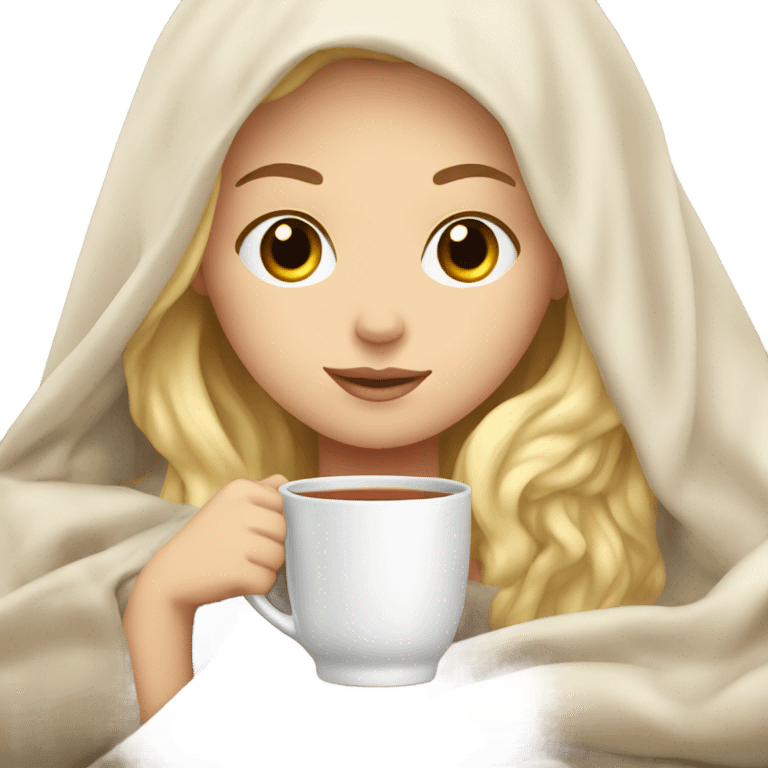 Blonde White girl under the blanket with a cup of tea  emoji