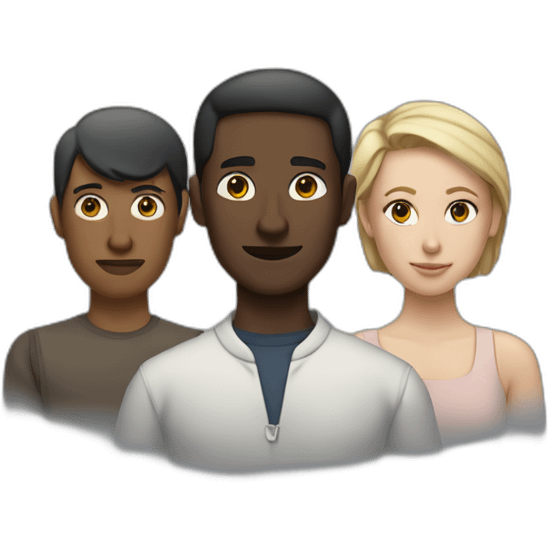 (six dark-skinned men) stand behind a pale woman emoji