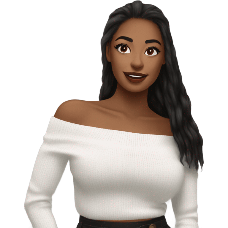 off the shoulder long sleeved white knit top emoji