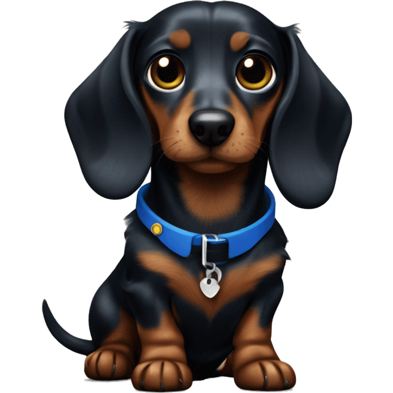 Dark fur Dachshund with long legs in blue collar  emoji