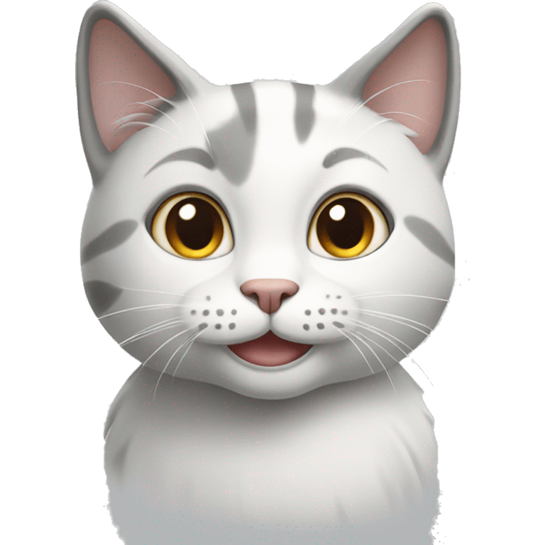 White and grey happy cat emoji