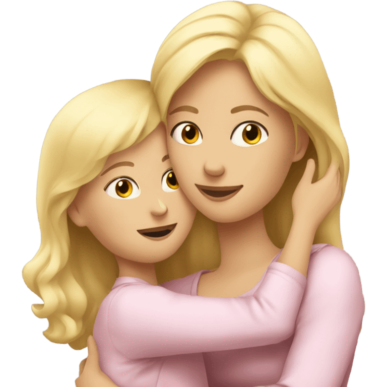 Blonde Mother huggings with a girl emoji