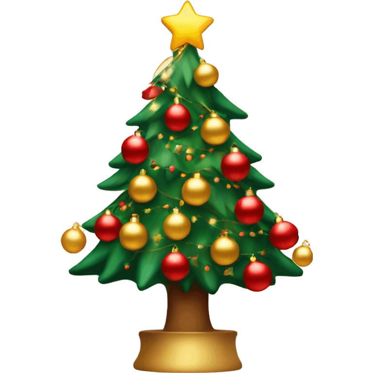 Christmas tree with warm lights and red and gold baubles emoji