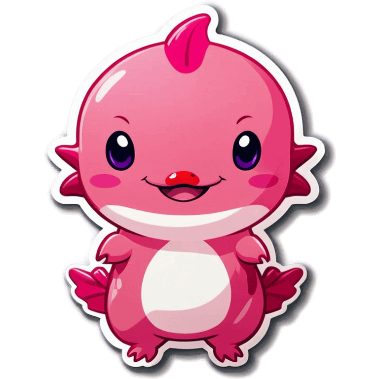 Pink axolotl. Heart shaped eyes. Big smile. Cute.  emoji